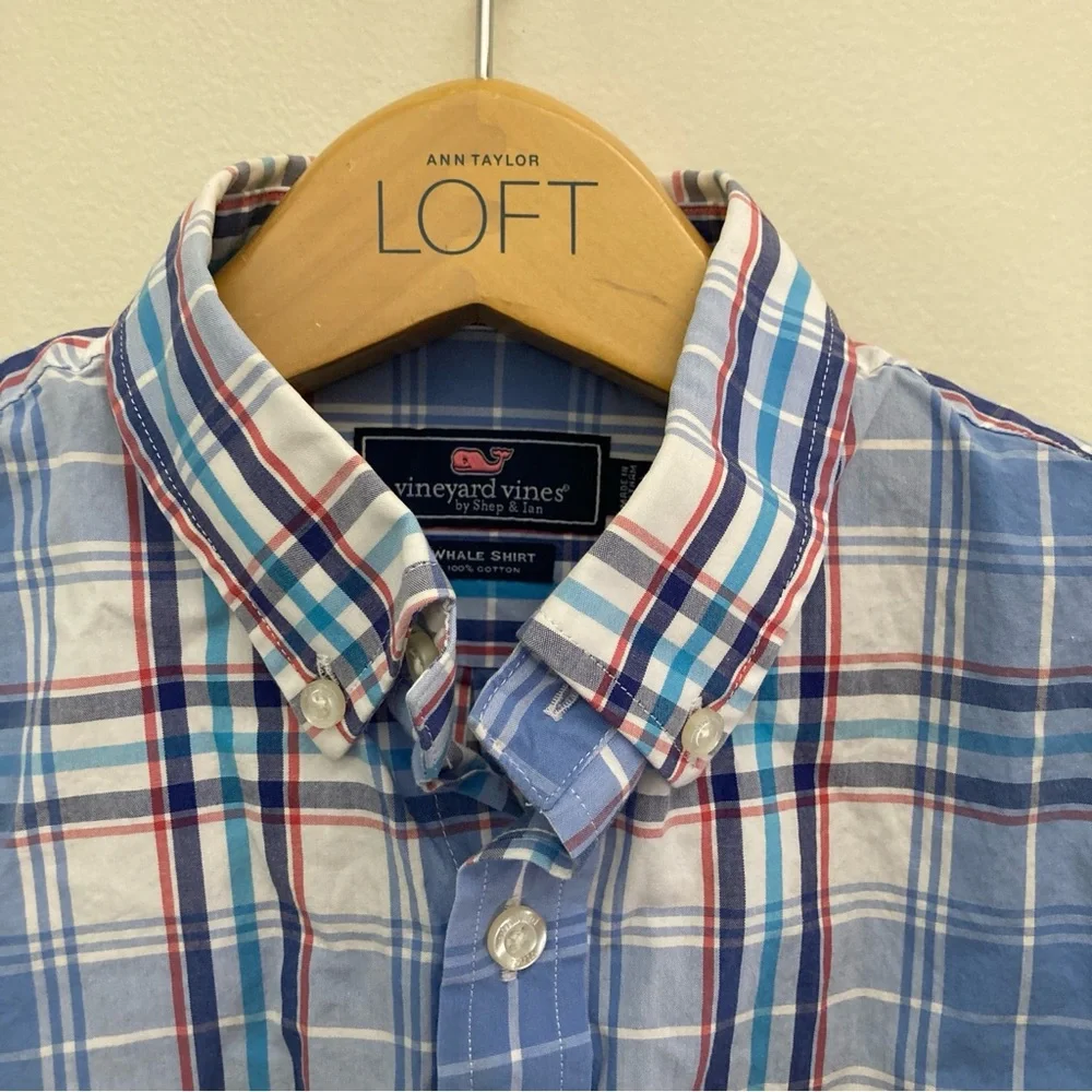 Vineyard Vines Whale Shirt Blue and Red Plaid